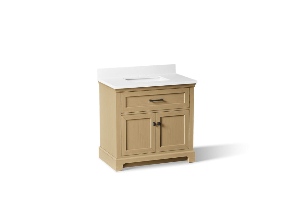 KOHLER K-29261-BD1 Charlemont 36" bathroom vanity cabinet with sink and quartz top, light oak