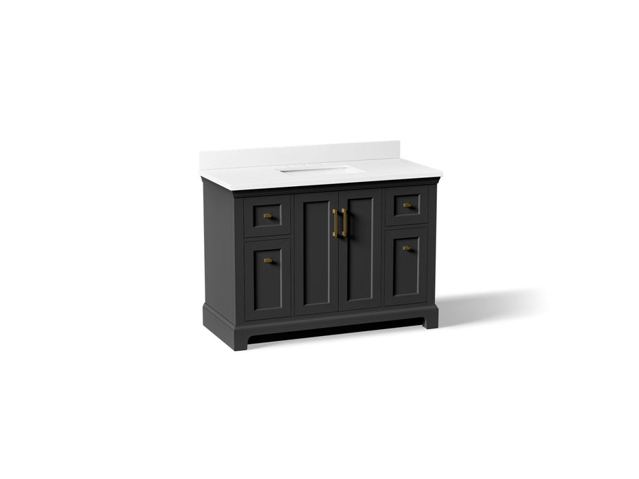 KOHLER K-29262-BD1 Charlemont 48" bathroom vanity cabinet with sink and quartz top, ferrous grey