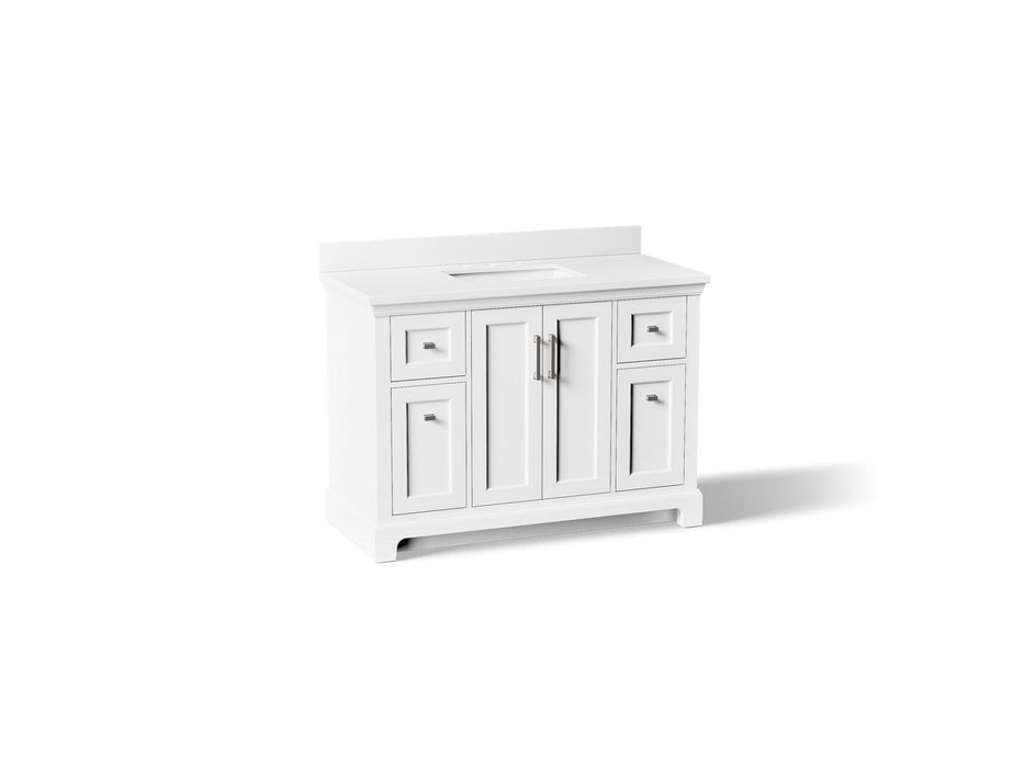 KOHLER K-29262-BD1 Charlemont 48" bathroom vanity cabinet with sink and quartz top, white