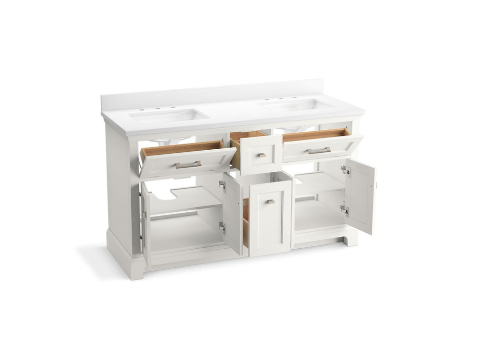 KOHLER K-29263-BD1 Charlemont 60" bathroom vanity cabinet with sinks and quartz top, white - view 2