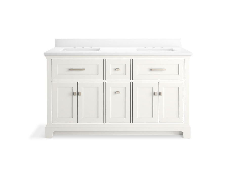KOHLER K-29263-BD1 Charlemont 60" bathroom vanity cabinet with sinks and quartz top, white - view 3
