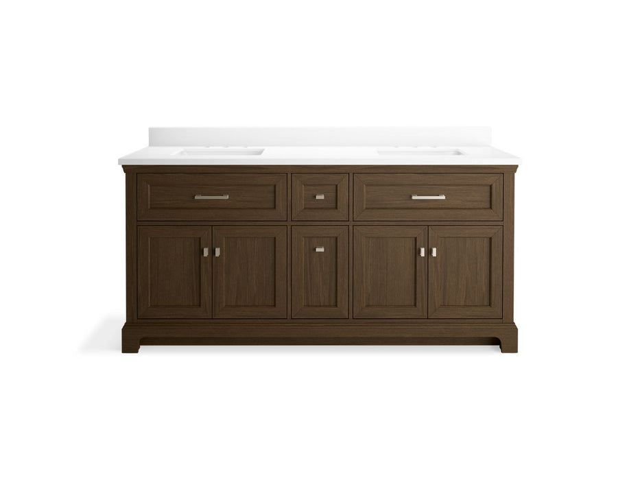 KOHLER K-29264-BD1 Charlemont 72" bathroom vanity cabinet with sinks and quartz top, draper oak - view 3