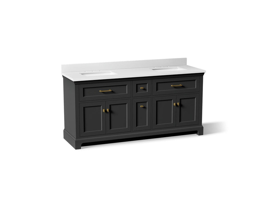 KOHLER K-29264-BD1 Charlemont 72" bathroom vanity cabinet with sinks and quartz top, ferrous grey