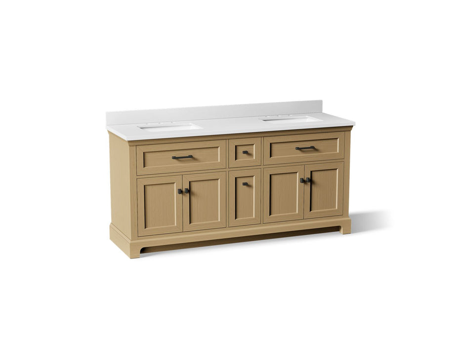 KOHLER K-29264-BD1 Charlemont 72" bathroom vanity cabinet with sinks and quartz top, light oak