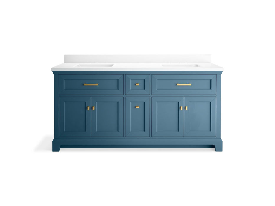 KOHLER K-29264-BD1 Charlemont 72" bathroom vanity cabinet with sinks and quartz top, tidal blue - view 4