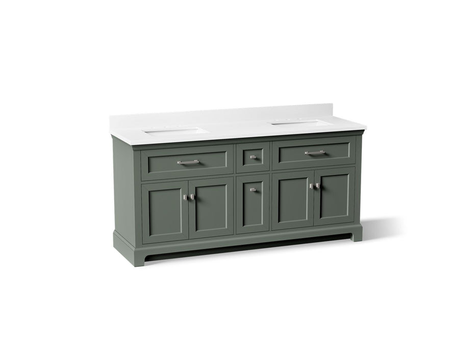 KOHLER K-29264-BD1 Charlemont 72" bathroom vanity cabinet with sinks and quartz top, umbral green