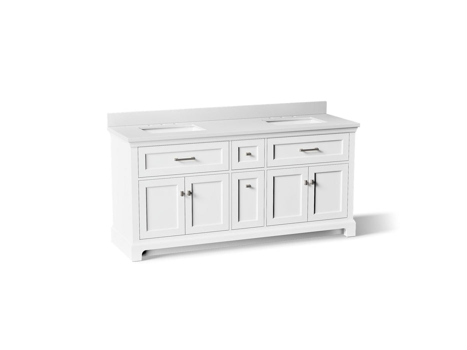 KOHLER K-29264-BD1 Charlemont 72" bathroom vanity cabinet with sinks and quartz top, white