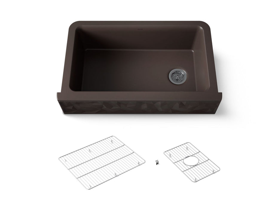 KOHLER K-29825 Cairn 34" undermount single-bowl farmhouse kitchen sink with faceted design