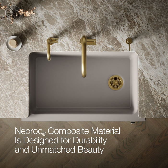 KOHLER K-29825 Cairn 34" undermount single-bowl farmhouse kitchen sink with faceted design