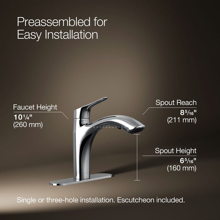 KOHLER K-30468 Rival Pull-out kitchen sink faucet with two-function sprayhead