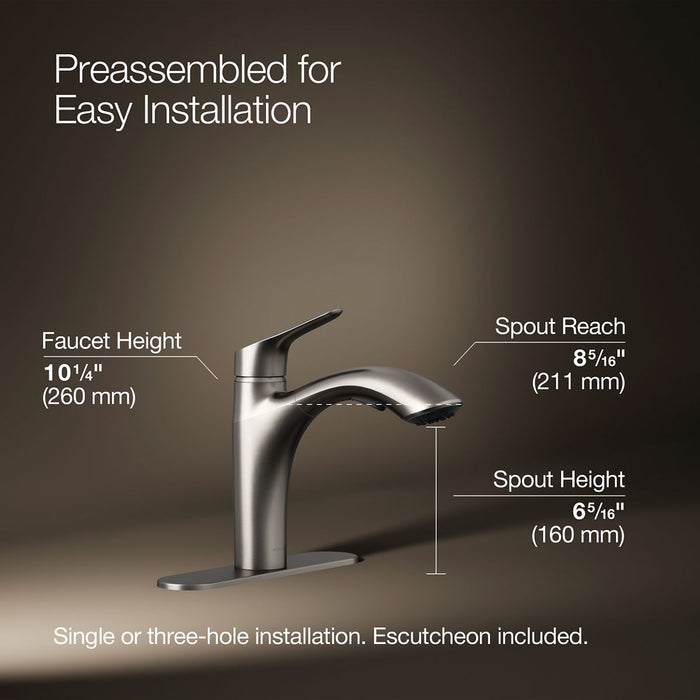 KOHLER K-30468 Rival Pull-out kitchen sink faucet with two-function sprayhead