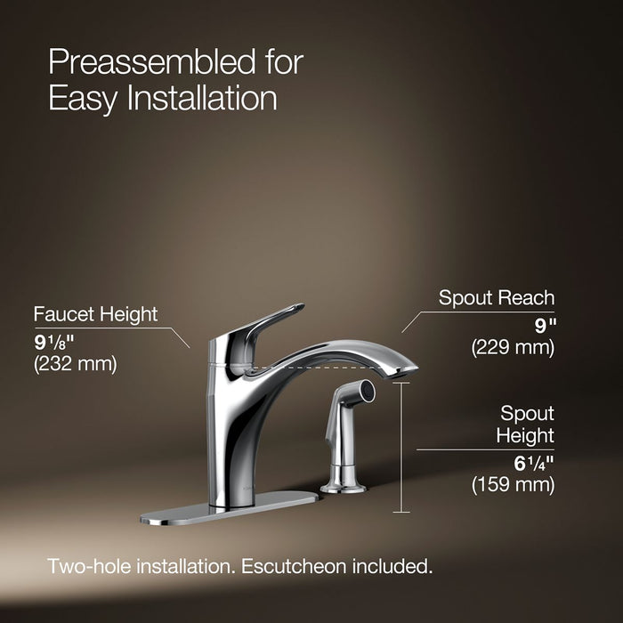 KOHLER K-30471 Rival Single-handle kitchen sink faucet with side sprayer