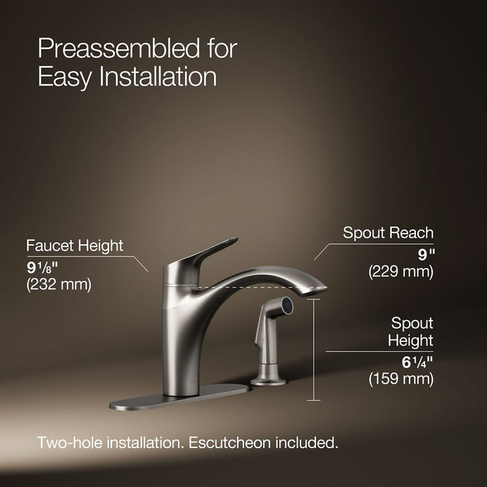 KOHLER K-30471 Rival Single-handle kitchen sink faucet with side sprayer