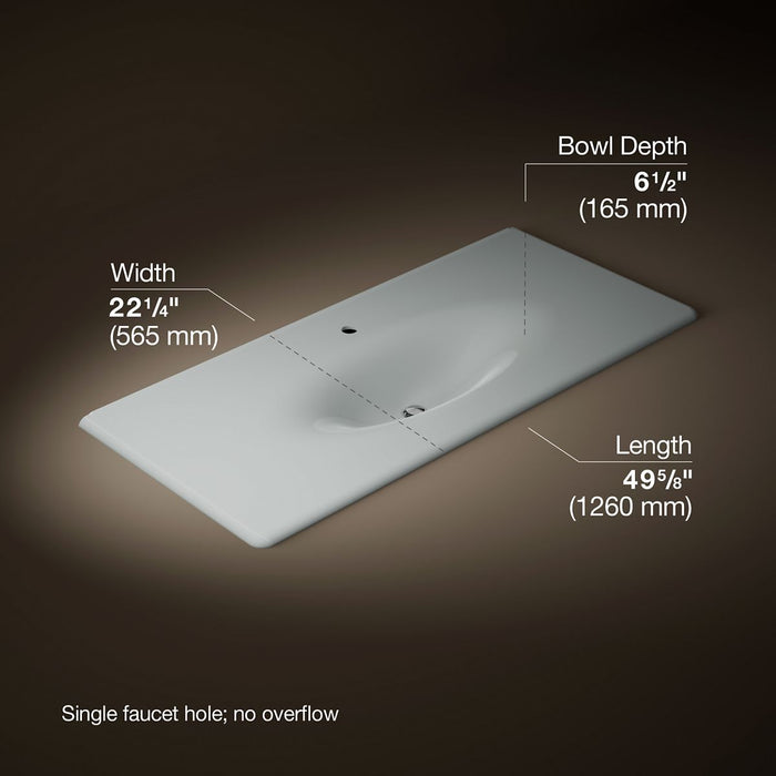 KOHLER K-3053-1 Iron/Impressions 49" Enameled cast iron vanity top with integrated oval sink