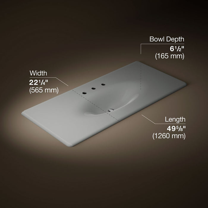 KOHLER K-3053-8 Iron/Impressions 49" Enameled cast iron vanity top with integrated oval sink