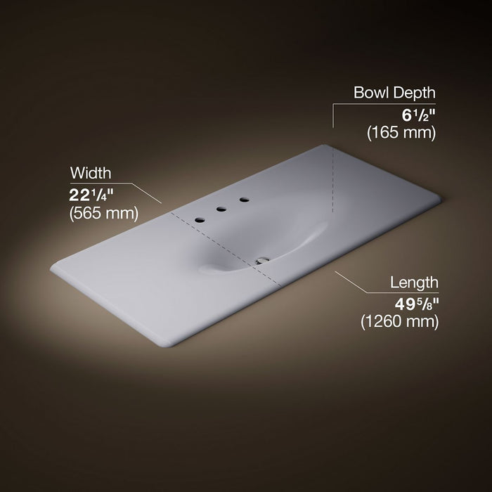 KOHLER K-3053-8 Iron/Impressions 49" Enameled cast iron vanity top with integrated oval sink