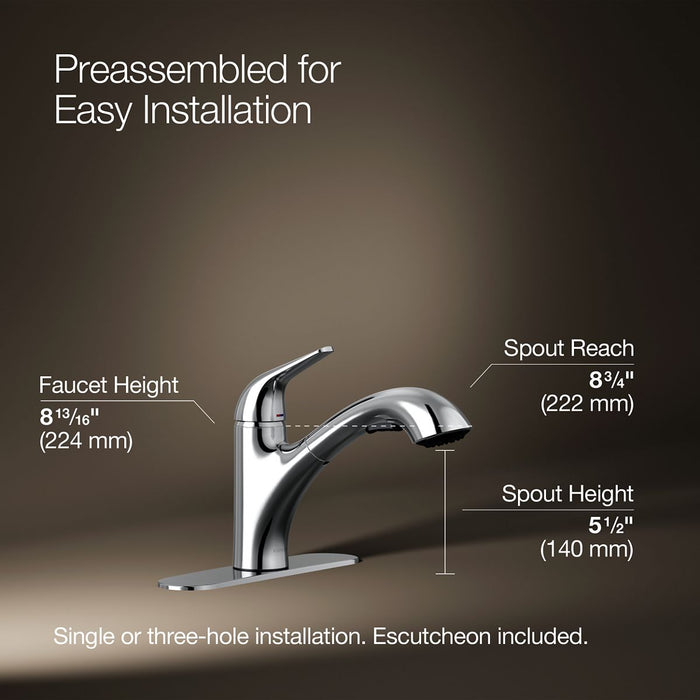 KOHLER K-30612 Jolt Pull-out kitchen sink faucet with two-function sprayhead