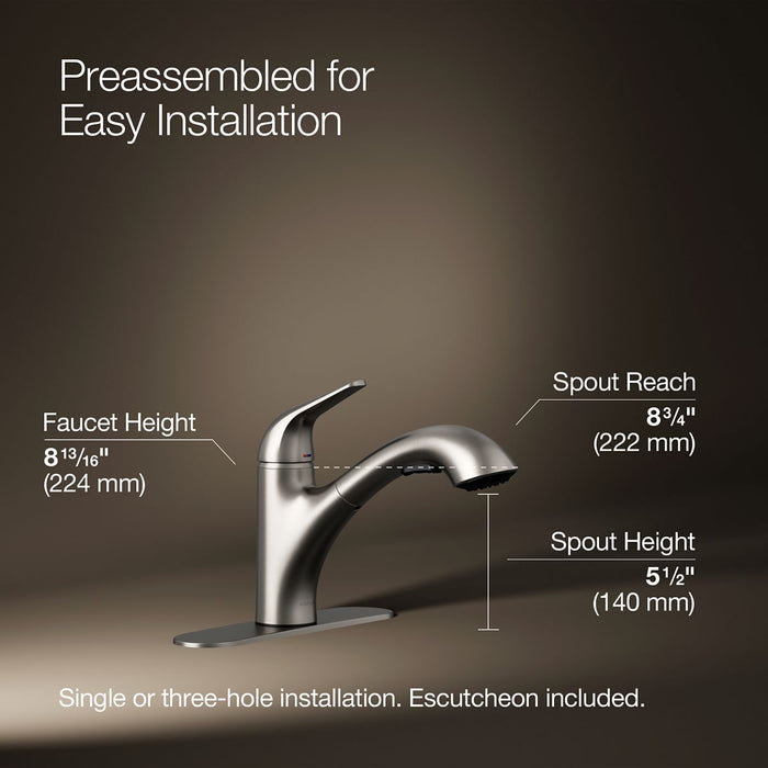 KOHLER K-30612 Jolt Pull-out kitchen sink faucet with two-function sprayhead