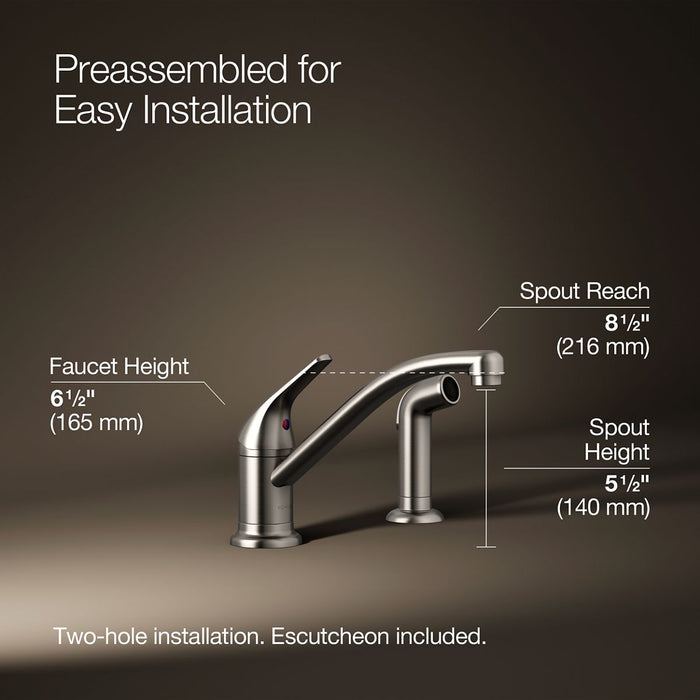 KOHLER K-30614 Jolt Single-handle kitchen sink faucet with side sprayer