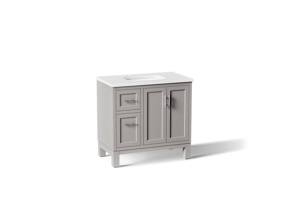 KOHLER K-31244-ASB Quo 36" Bathroom Vanity Cabinet with Sink and Quartz Top, Mohair Grey - 3/4 view of product