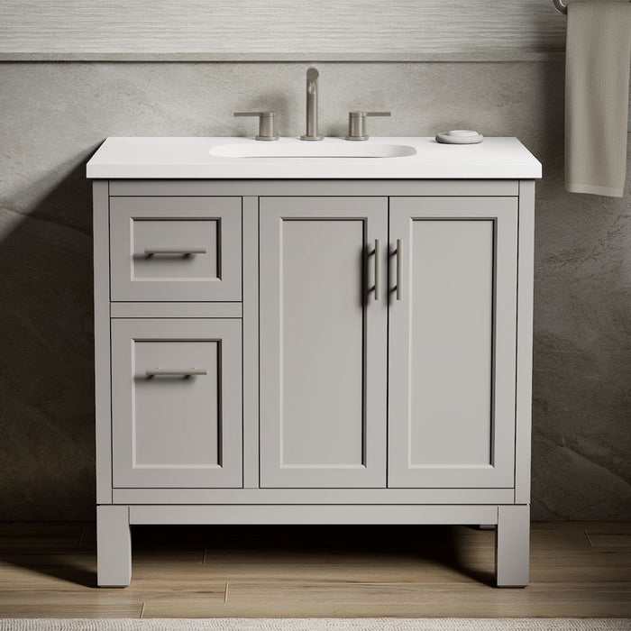 KOHLER K-31244-ASB Quo 36" Bathroom Vanity Cabinet with Sink and Quartz Top, Mohair Grey - Shows close up detail of product i