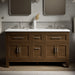 KOHLER K-31246-ASB Quo 60" Bathroom Vanity Cabinet with Sinks and Quartz Top, Draper Oak - Shows close up detail of product i