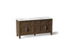 KOHLER K-31247-ASB Quo 72" Bathroom Vanity Cabinet with Sinks and Quartz Top, Draper Oak - 3/4 view of product