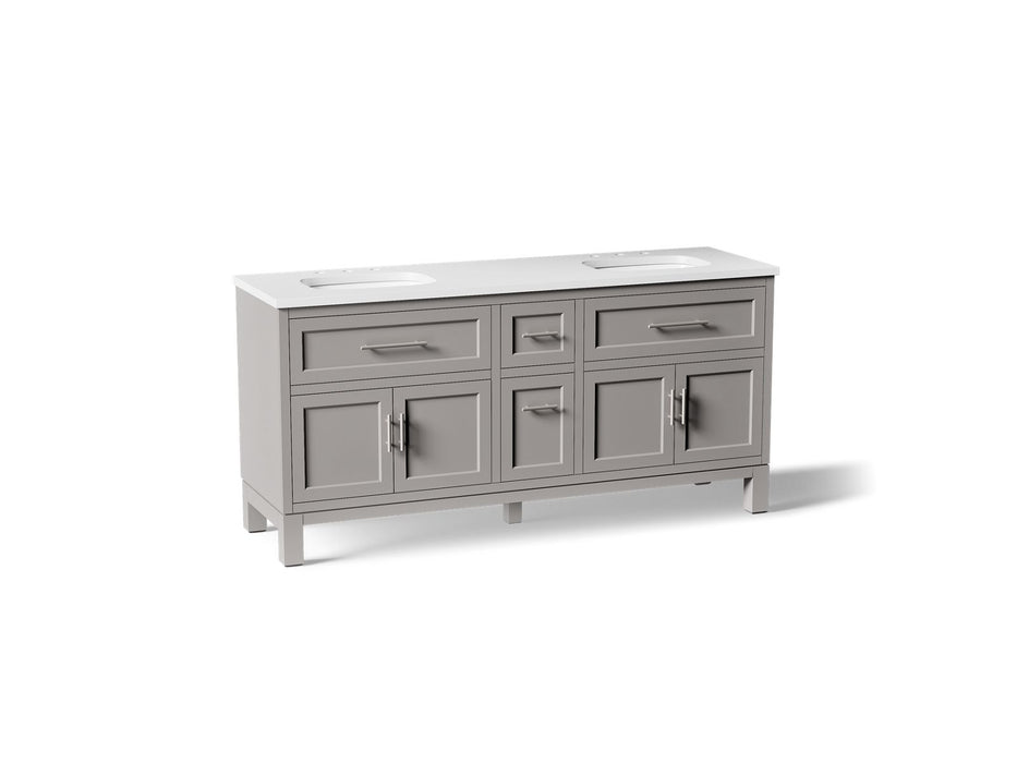 KOHLER K-31247-ASB Quo 72" Bathroom Vanity Cabinet with Sinks and Quartz Top, Mohair Grey - 3/4 view of product