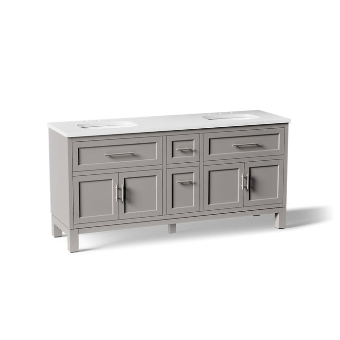 KOHLER K-31247-ASB Quo 72" Bathroom Vanity Cabinet with Sinks and Quartz Top, Mohair Grey - 3/4 view of product