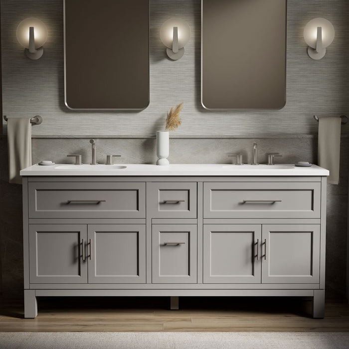 KOHLER K-31247-ASB Quo 72" Bathroom Vanity Cabinet with Sinks and Quartz Top, Mohair Grey - Shows close up detail of product 