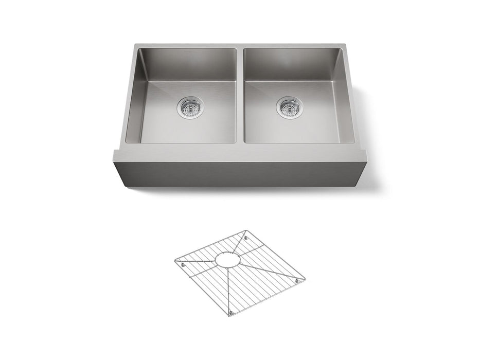KOHLER K-33159 Strive 35-1/2" undermount double-bowl farmhouse kitchen sink with accessories