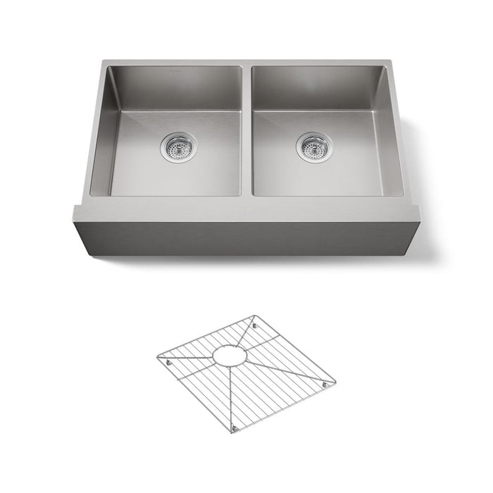 KOHLER K-33159 Strive 35-1/2" undermount double-bowl farmhouse kitchen sink with accessories