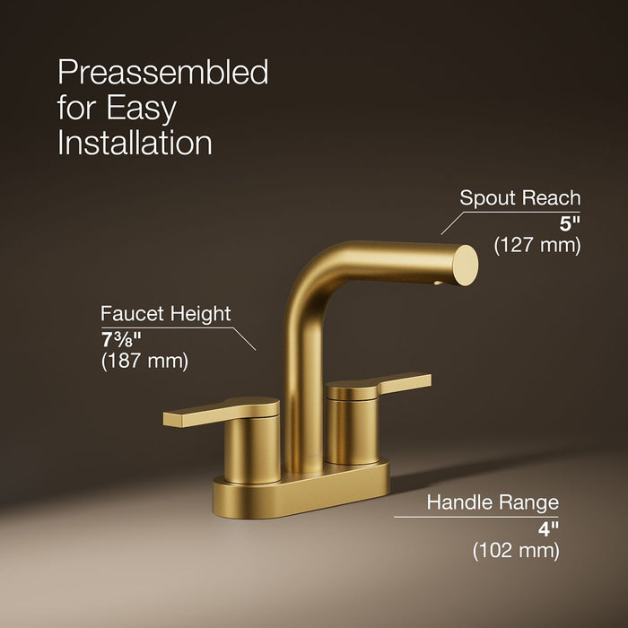 KOHLER K-33591-4 Elate Centerset bathroom sink faucet, 1.2 gpm, vibrant brushed moderne brass - view 4