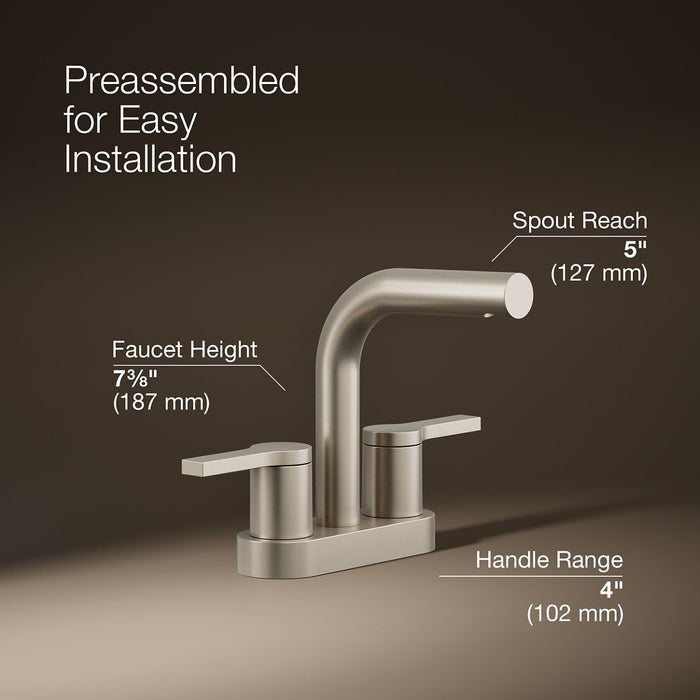 KOHLER K-33591-4K Elate Centerset bathroom sink faucet, 1.0 gpm, vibrant brushed nickel - view 4