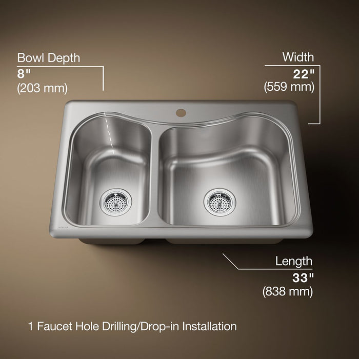 KOHLER K-3361-1 Staccato 33" top-mount double-bowl kitchen sink