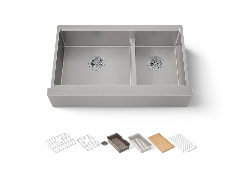 KOHLER K-33658-PC Strive Smart Divide 35-1/2â€ undermount double-bowl farmhouse workstation kitchen sink