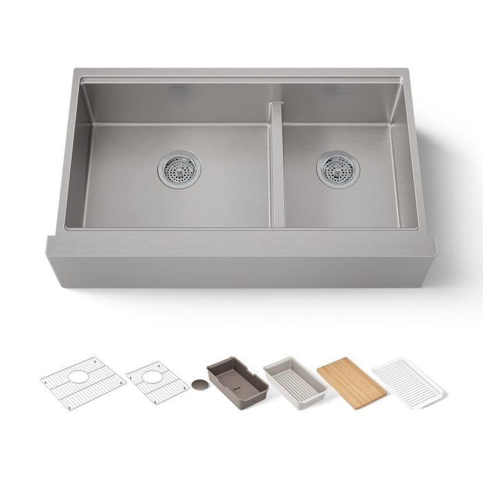 KOHLER K-33658-PC Strive Smart Divide 35-1/2â€ undermount double-bowl farmhouse workstation kitchen sink