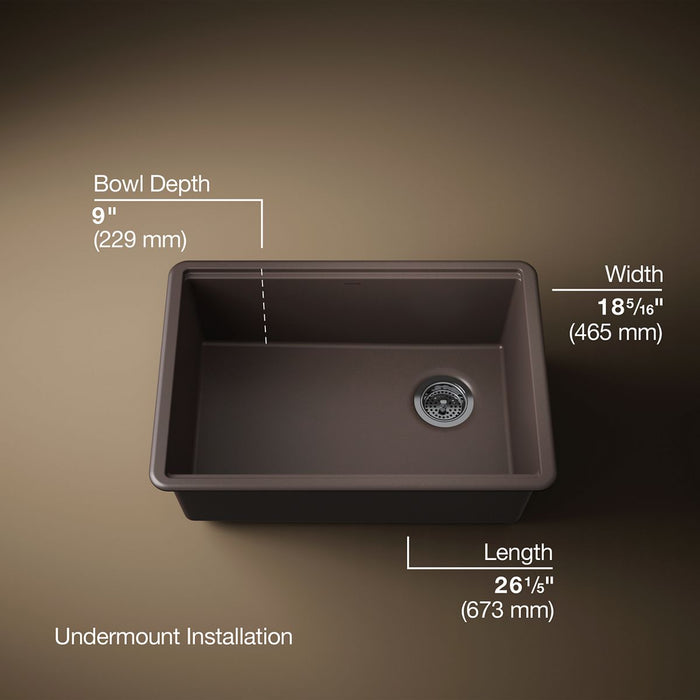 KOHLER K-33713-PC Billings 27" undermount single-bowl workstation kitchen sink