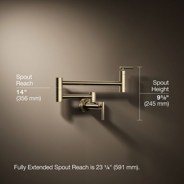 KOHLER K-35745 Wall-mount pot filler, vibrant french gold - view 4