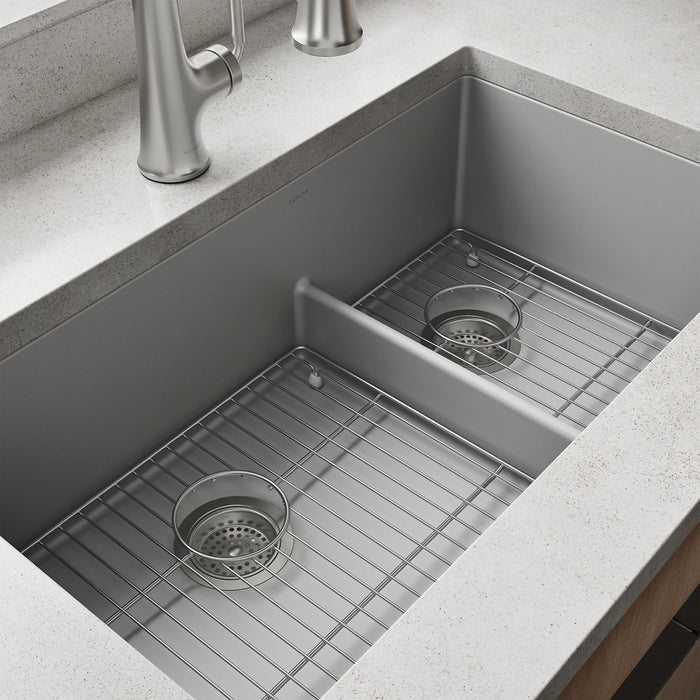 KOHLER K-36749 Billings 32-1/2" Undermount Double-bowl Kitchen Sink, Matte Grey