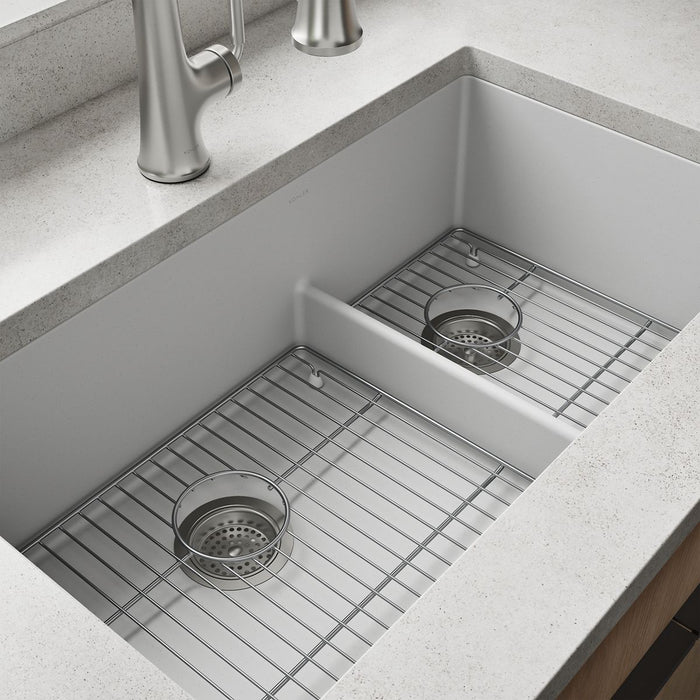 KOHLER K-36749 Billings 32-1/2" Undermount Double-bowl Kitchen Sink, Matte White