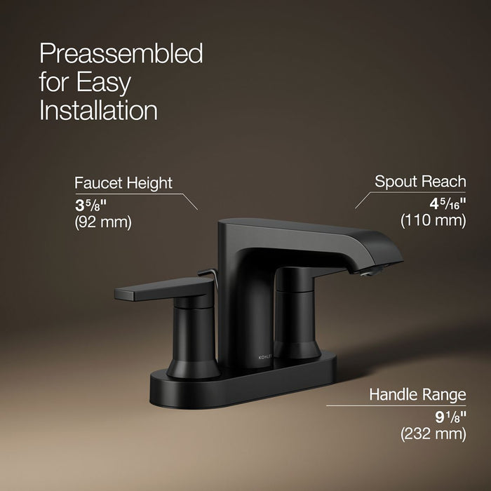 KOHLER K-37894-4 Hint Centerset bathroom sink faucet, 1.2 gpm, matte black - view 2