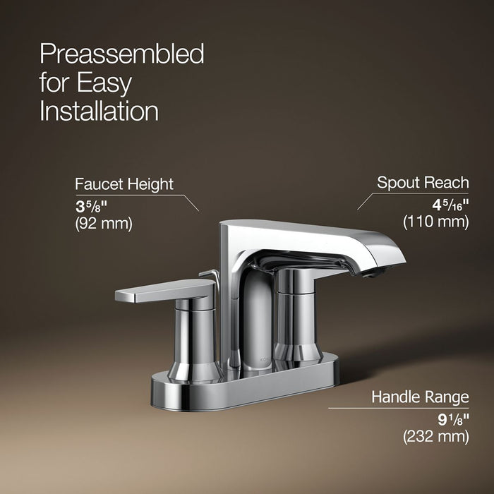 KOHLER K-37894-4 Hint Centerset bathroom sink faucet, 1.2 gpm, polished chrome - view 2