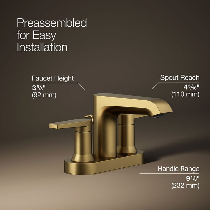 KOHLER K-37894-4 Hint Centerset bathroom sink faucet, 1.2 gpm, vibrant brushed moderne brass - view 2
