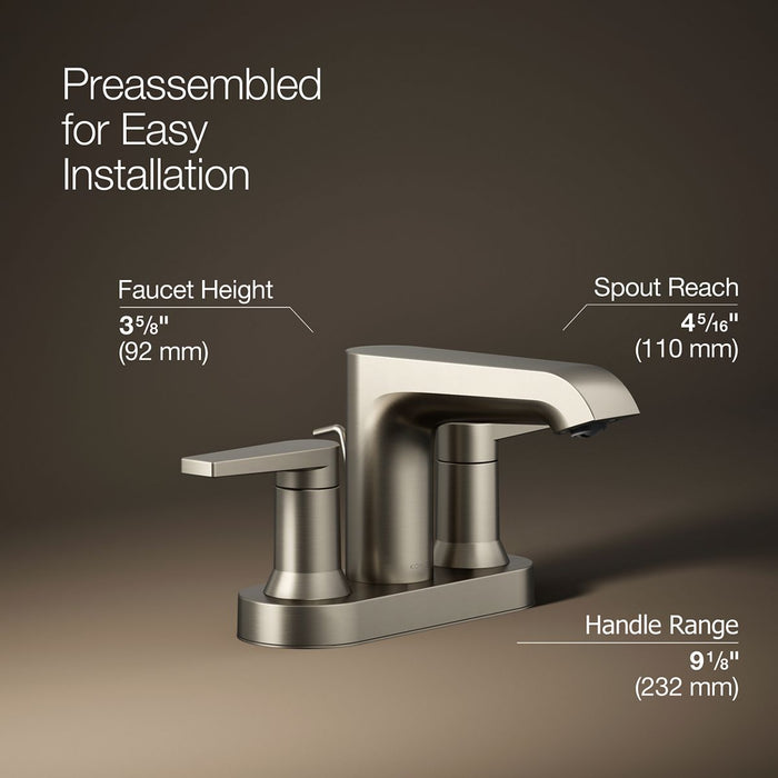 KOHLER K-37894-4 Hint Centerset bathroom sink faucet, 1.2 gpm, vibrant brushed nickel - view 2