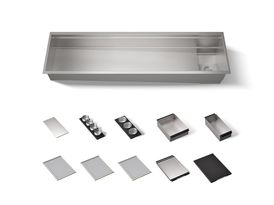 KOHLER K-37905-PAP Synthos 69-3/4" Undermount Single-bowl Workstation Kitchen Sink, Wood Composite Matte Black - 3/4 view of 