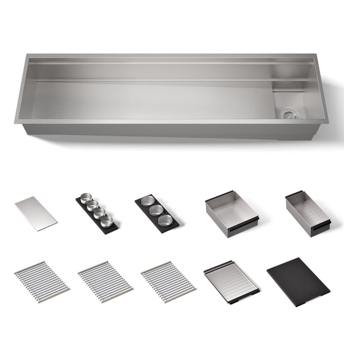 KOHLER K-37905-PAP Synthos 69-3/4" Undermount Single-bowl Workstation Kitchen Sink, Wood Composite Matte Black - 3/4 view of 