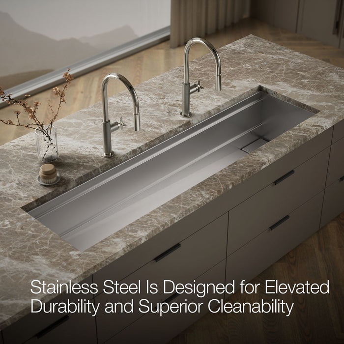 KOHLER K-37905 Synthos 69-3/4" Undermount Single-bowl Kitchen Sink, Stainless Steel - Detail image of a product feature