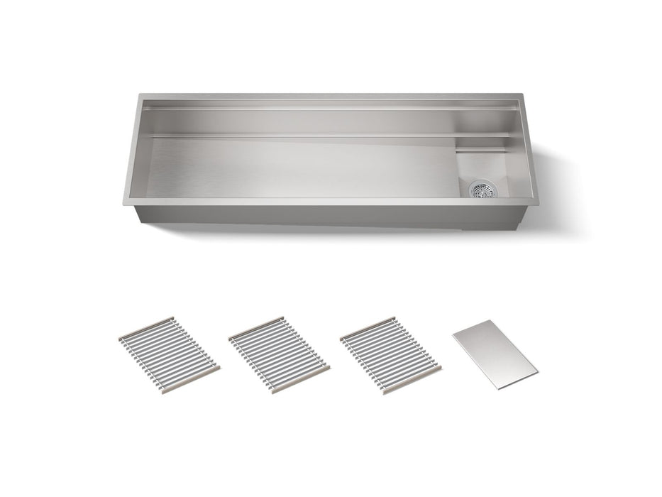 KOHLER K-37906 Synthos 57-3/4" Undermount Single-bowl Kitchen Sink, Stainless Steel - 3/4 view of product