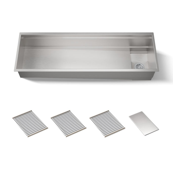 KOHLER K-37906 Synthos 57-3/4" Undermount Single-bowl Kitchen Sink, Stainless Steel - 3/4 view of product